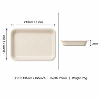 Plateau rectangulaire compostable en bagasse 8x5 pouces, en fibre de canne à sucre, pour sushis, apéritifs, brunch, traiteur et service