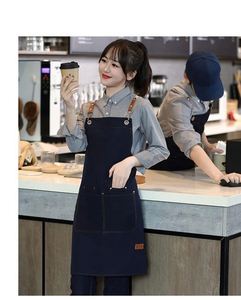 เสื้อผ้าทำงานร้านชานมพิมพ์โลโก้ตามสั่งสำหรับผู้หญิง - ผ้ากันเปื้อนผ้าแคนวาสกันน้ำ ผลิตจากผ้าฝ้ายสำหรับงานปาร์ตี้ - Product Image 1