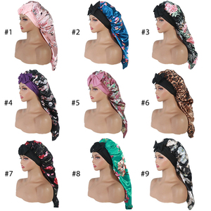 Bonnet en satin QINGYAN personnalisé avec logo, long, double couche, extensible, en soie verte pour tresses, bandeau pour cheveux, bonnet de nuit avec lien - Product Image 4