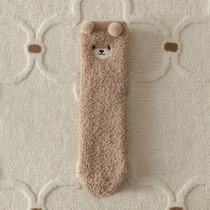 Chaussettes pantoufles chaudes et épaisses en tricot pour femme, mi-mollet, motif ours de dessin animé, écologiques et douillettes pour l'hiver - Product Image 6