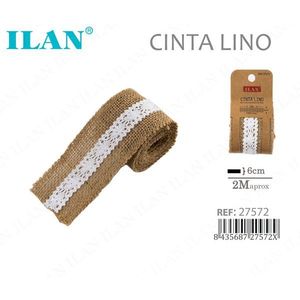 Nastro di lino Ilan 6 cm x 2 m con bordo in pizzo per artigianato e decorazioni - Product Image 2