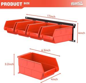 Contenedores de Almacenamiento Rectangulares para Montar en la Pared, 16 Contenedores de Plástico para Organización de Herramientas, Garaje, Sala de Manualidades, Tienda (Paquete de 4, Naranja-rojo) - Product Image 3