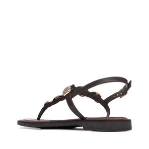 Carmela Women's Flip Flops Brown 39 <b>Flat</b> Sandals With Metallic Studs - Product Image 3