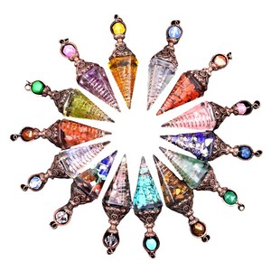 Pendule en résine de cuivre antique avec cristal naturel, pendule hexagonal en résine, pendentif chakra en cristal de cuivre, vente en gros - Product Image 2