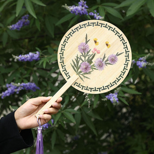 Bamboo Dried Flower Round Fan Real Flower <b>Retro</b> Fan Souvenir <b>Gift</b> Bamboo Crafts - Product Image 2