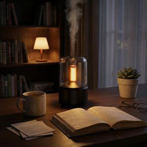 Diffuseur d'huiles essentielles portable mini 200 ml, humidificateur à grain de bois avec 9 couleurs d'éclairage d'ambiance nocturne - Product Image 2