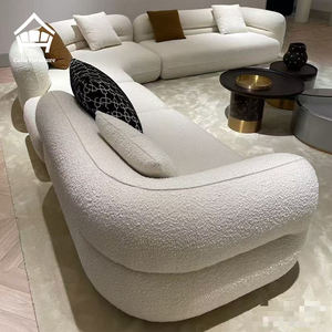 Canapé <span class=keywords><strong>d</strong></span>'Angle Courbe Nordique Minimaliste en Tissu Polaire Crème, Laine <span class=keywords><strong>d</strong></span>'<span class=keywords><strong>Agneau</strong></span>, Canapé Modulable de Luxe pour Salon - Product Image 2