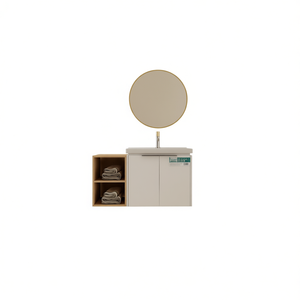 Meuble-lavabo de salle de bain avec vasque 36 pouces, fermeture douce, fixation murale, design moderne, style contemporain, armoire en MDF, miroir inclus - Product Image 1