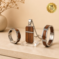 Collier géométrique en acier inoxydable 316L avec incrustation de bois, style minimaliste, cadeau pour garçons d'honneur, support ODM, personnalisation, vente en gros directe usine