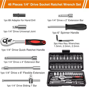 Set Kunci Soket Ratchet Baja Karbon 46pcs Tahan Lama, Set Kotak Peralatan Perbaikan Otomotif Multi-Fungsi, Kotak Keras, Dapat Disesuaikan, OEM - Product Image 3