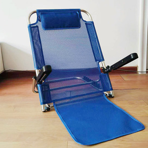 Chaise à dossier réglable avec structure en acier, support de lit de dortoir, design en maille bleue - Product Image 1