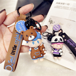 Dibujos animados triste pequeño llorón con oso llavero lindo llanto bebé llevar Animal figura llavero mochila colgante - Product Image 6