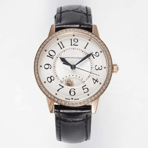 Day Night Function Diamond Bezel Guilloche Dial Leather Strap Polished Metal Case for Daily and Evening Wear - Product Image 1