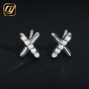 Boucles d'oreilles clous en argent sterling S925 en forme de X, serties de moissanite et de diamants VVS, avec fermoir à vis, bijoux pour femme - Product Image 1