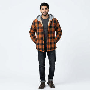 Vêtements d'automne et d'hiver pour hommes, vestes à capuche en flanelle, vestes en polaire à carreaux pour hommes - Product Image 1