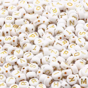 White 4*7mm Mixed Letter Acrylic Beads Flat Round Gold Color Alphabet Beads For Jewelry Making Diy Bracelet