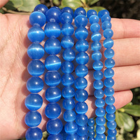 Assurance commerciale 6/8/10mm perles en vrac en pierre d'oeil de chat bleu foncé naturel de haute qualité