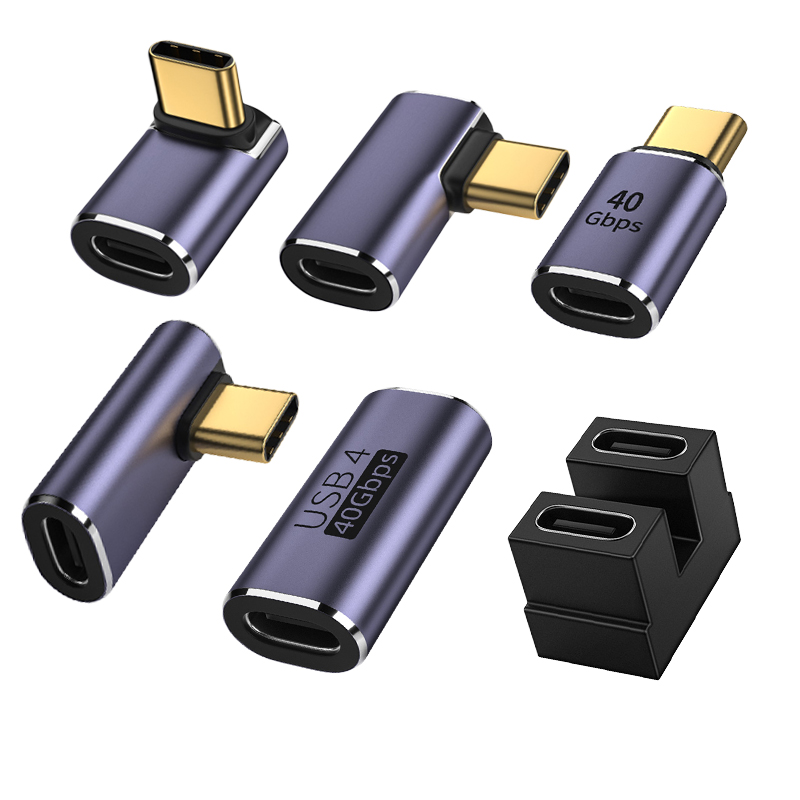 USB محول من C إلى C، بزاوية 90 درجة، من النوع C محول ذكر إلى أنثى 4.0 مدعم وموسع نقل بيانات 40Gbps 8K@60Hz فيديو