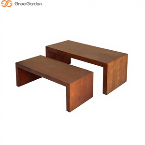 Ensemble table et banc de jardin en acier Corten, mobilier d'extérieur au design moderne, résistant aux intempéries, pour salon et salle à manger - Product Image 2