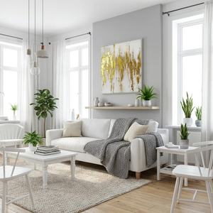 Peinture abstraite dorée et blanche, grande toile minimaliste faite à la main, œuvre d'art pour hôtel, décoration murale pour la maison, arts décoratifs - Product Image 3