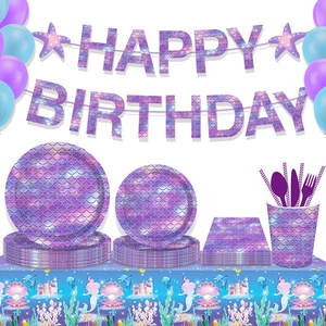 Party Supplies Party Tableware Set Birthday MM137 Happy Birthday Party Decoration Mermaid Tableware Party Set Supplies For 8 People Paper Material Customized