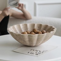 Plateau rond en pierre de travertin beige naturel, bol multi-usages pour rangement de vanité, service de fruits et fruits secs.