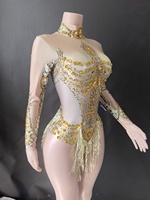 Combinaison de danse pour femmes avec perles brillantes, manches longues, pour la gymnastique, le ballet et la danse
