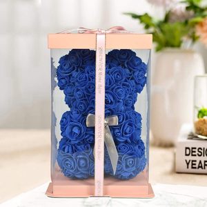 Fleurs artificielles, ours en roses artificielles, couleur unie, pour la Saint-Valentin, les anniversaires, la fête des mères et les mariages, avec une boîte cadeau rose de 10 pouces - Product Image 2