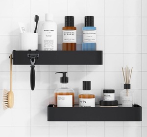 BX Nouveau Design 2 Pack Rectangle Douche Cadddy Étagères Rack De Stockage pour Noir Avec Adhésif et Crochet - Product Image 4