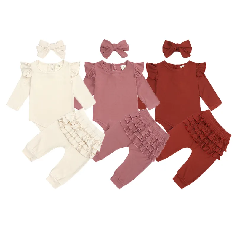 kids tales infant clothing sets long sleeve solid color newborn clothes set with bow cute baby girl outfits