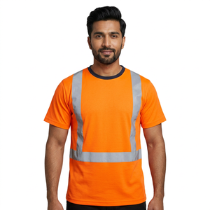 T-shirt de sécurité réfléchissant haute visibilité personnalisé en polyester/coton respirant unisexe pour travaux de construction Clush Industries - Product Image 1