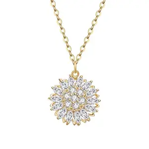 Kalung Liontin Bunga Matahari Berputar Perhiasan Kalung Daisy Antistres Kristal Baja Tahan Karat