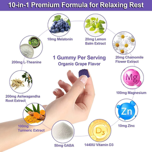 OEM ODM Melatonin 10mg Gummies 60 Count with L-Theanine Magnesium Ashwagandha Grape Dietary Supplement - Product Image 2