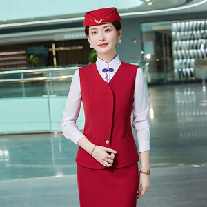 Gilet da Donna con Logo Personalizzato, Uniforme Formale per <span class=keywords><strong>Hostess</strong></span> di Volo, Elegante Divisa da Assistente di Volo - Product Image 5