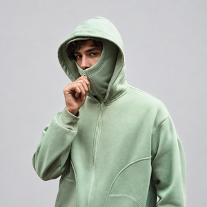 Hooded Sweatshirt with Built in Mask Balaclava Recycled Organic Cotton Hi Vis Polar Fleece <strong>Jumpers</strong> Distressed Faded Black Hoodie - Product Image 1