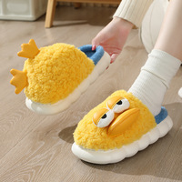 Vente en gros de pantoufles en peluche d'hiver avec animaux mignons de dessins animés pour enfants, chaussures pour femmes hommes en coton, en peluche canard