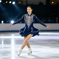 Robe de patinage artistique bleu marine avec strass, manches longues, pour enfants et adultes, pour compétitions sur glace et spectacles
