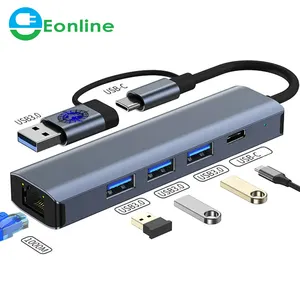 EONLINE 3D nuova Docking Station con porta Gigabit 5-in-1 Hub per Computer Usb3.0 tipo-C con Docking Station 2-in-1