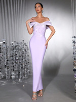 Robe de soirée longue naturelle d'été avec strass, élégante robe de soirée formelle pour femme
