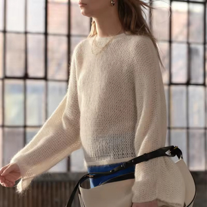 Pull <span class=keywords><strong>en</strong></span> tricot ouvert <span class=keywords><strong>en</strong></span> mélange d'<span class=keywords><strong>alpaga</strong></span> pour femmes personnalisé Senior Nouveau design de mode Pull évidé Pull <span class=keywords><strong>en</strong></span> tricot Pull Mujer - Product Image 2