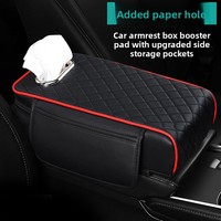Coussin d'accoudoir de voiture en cuir Nappa brodé losanges, rangement multifonctionnel pour serviettes en papier, rehausseur universel pour coudière