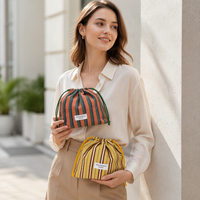 Sac à cordon en toile de coton, pochette cosmétique rayée, organiseur de maquillage, trousse de toilette de voyage, pochette de rangement réutilisable, vente en gros