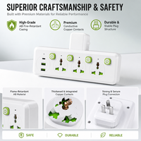 Kabel Ekstensi Stop Kontak Universal 3 Lubang dengan 2 Port USB Tipe C, Distributor Daya Cerdas untuk Belajar, Colokan Kustom