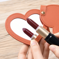 Porte-clés miroir compact de voyage personnalisé en cuir PU imprimé moderne, petit et mignon avec logo personnalisé