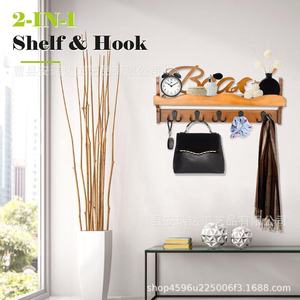 <b>Wooden</b> Wall Mounted Entryway <b>Coat</b> Rack Double Layer <b>Hook</b> Storage Organizer For Bedroom Living Room - Product Image 4