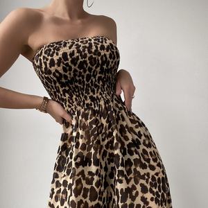 Haut court décontracté froncé bébé <span class=keywords><strong>escouade</strong></span> marron imprimé léopard combinaison longue robe - Product Image 6