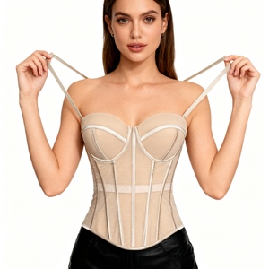 Corsetto da <span class=keywords><strong>donna</strong></span> in rete che stringe la vita canotta con spalline imbottite coppe capispalla modellante Fishbone Top Sehe alla moda - Product Image 4