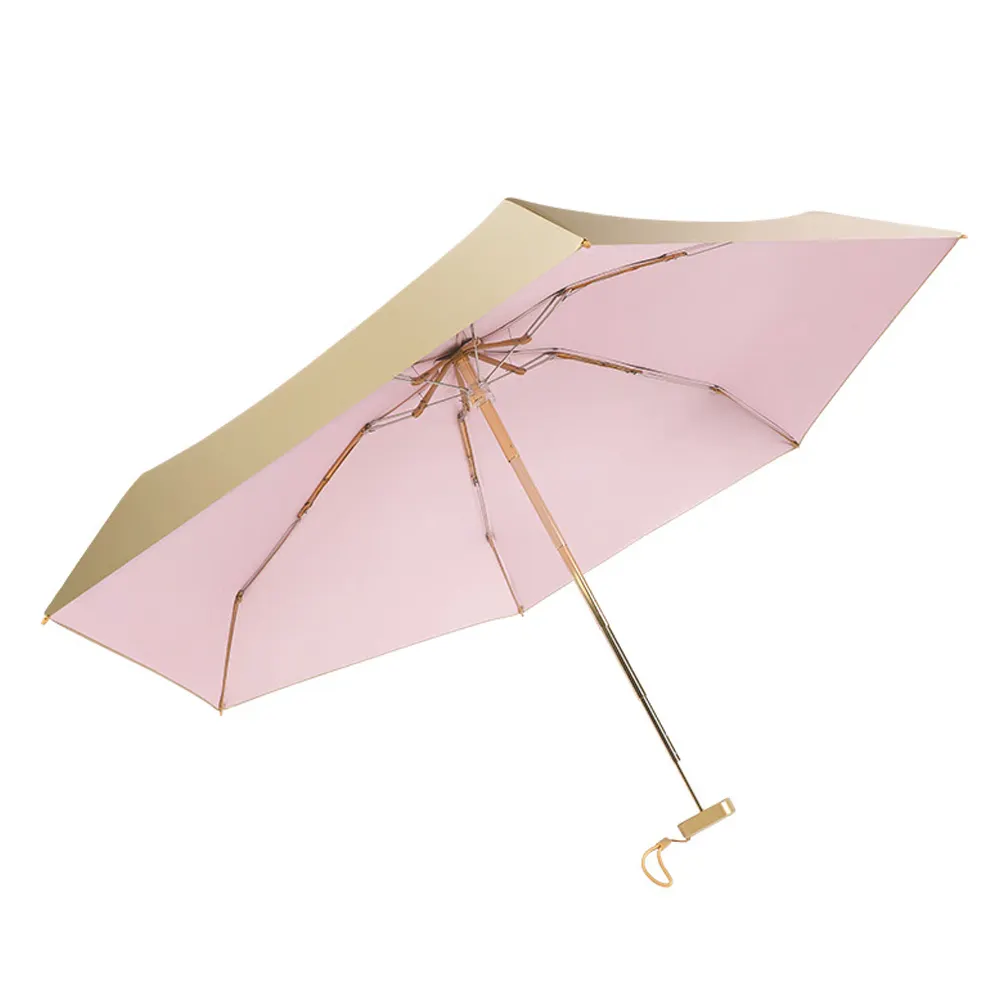 OVIDA Mini Light Weight 5 Folding Umbrella Golden UV Coating Summer Parasol