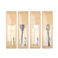 Ensemble de baguettes jetables biodégradables en bambou et de cuillères en plastique avec serviette et cure-dent, couverts jetables écologiques pour emporter