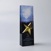 Vente en gros d'étoiles en métal en cristal décernant des trophées et des médailles en souvenir d'entreprise en couleur imprimée plaque de trophée en verre de cristal